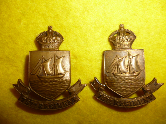 MM217 - 75th Lunenburg Regiment Collar Badge Pair